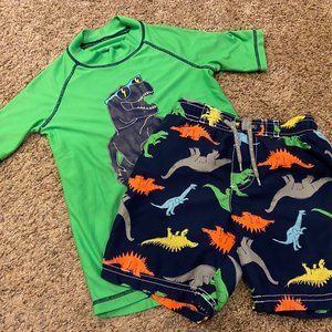 Boys Dinosaur Swim Trunks and Rash Guard - 4T